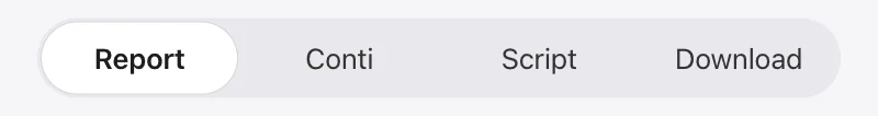 Detail tabs — Report, Conti, Script, Download
